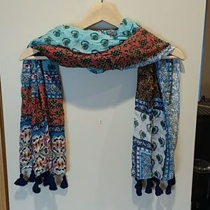 BNWOT J. Jill Print Cotton Silk Scarf w/ Tassels